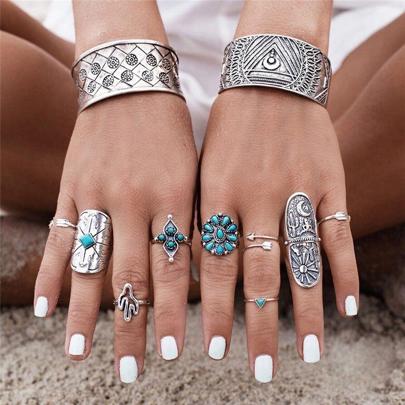 Fingerringe Set Kaktus Mood Boho Modeschmuck Ringe JS Shop
