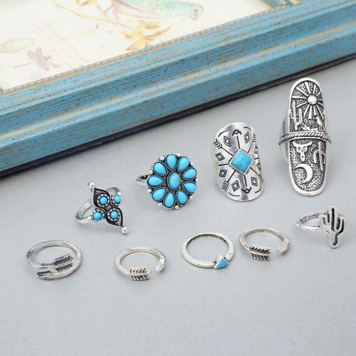 Ring Sets mit Kaktus und Blumen Symbolen