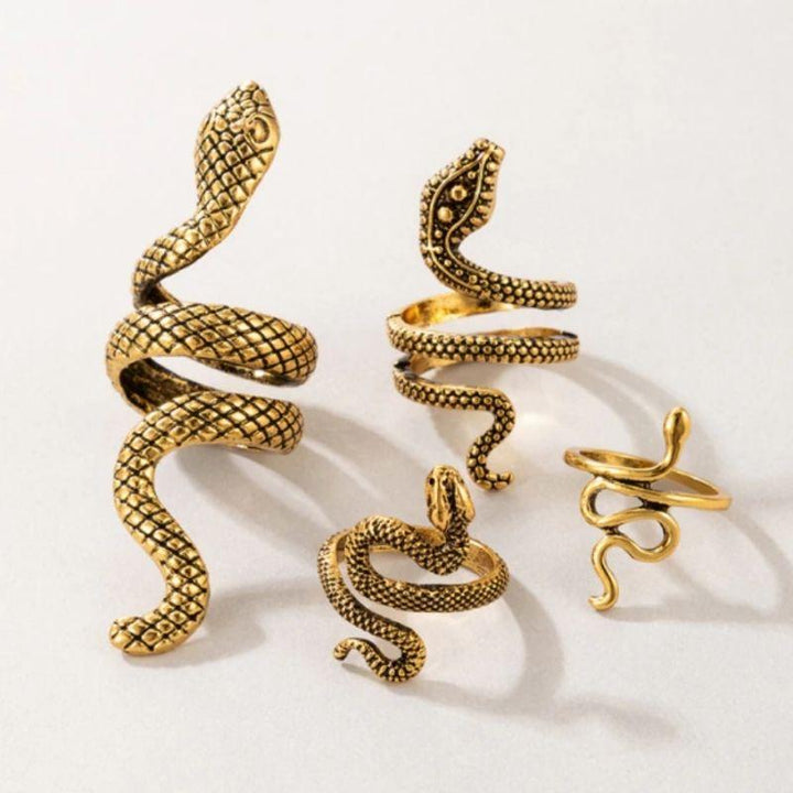 goldene Schlangen Ring Set Modeschmuck Fingerringe 4 Schlangen Ringe im Set in gold