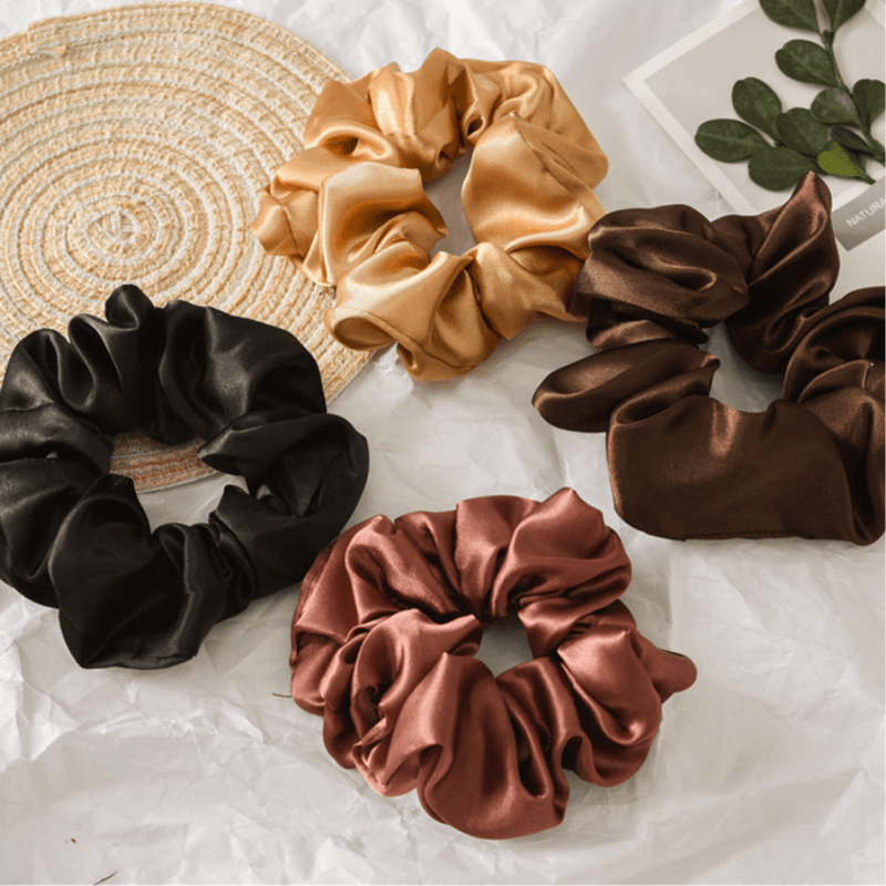 Satin Scrunchies 'Feels Like Silk' – 3er Set In Rotwein, Braun & Champagner, Weiche Haargummis Für Frauen