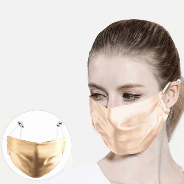 Seidenmasken für Herren und Damen | Stoffmaske aus Seide | Silk Mask Schweiz | Fashion Seidenmaske | Covid-Schutz Seide | Gold Seidenmaske