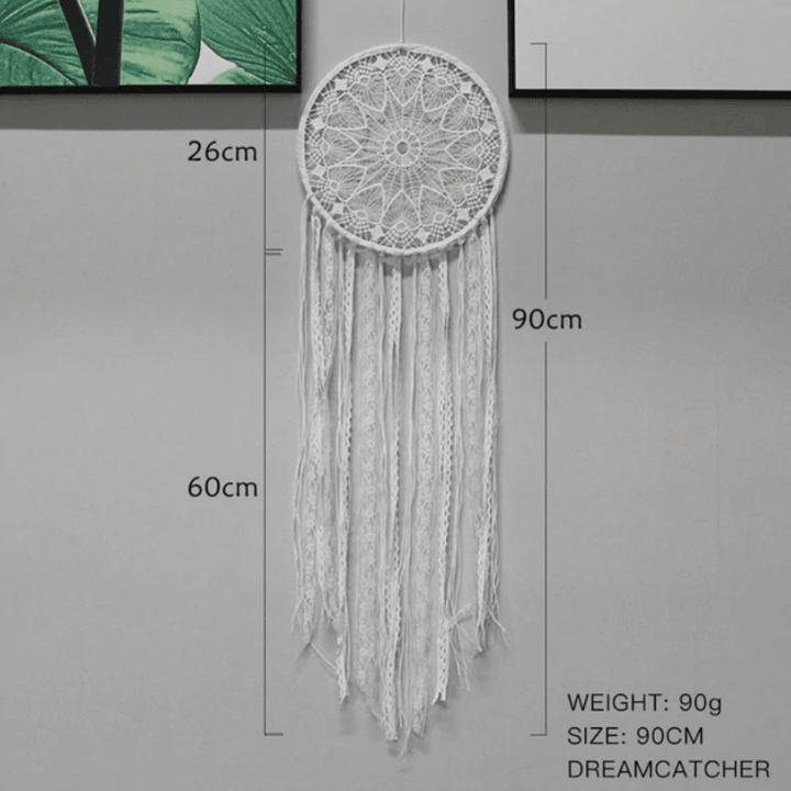 Weisser Boho Traumfänger Mandala mit Hippie Style Fransen