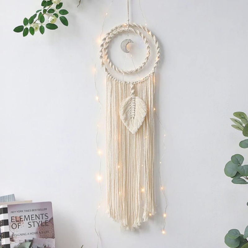 Boho Home Wand Dekoration Traumfaenger Dreamcatcher mit Fransen und Mond Symbol