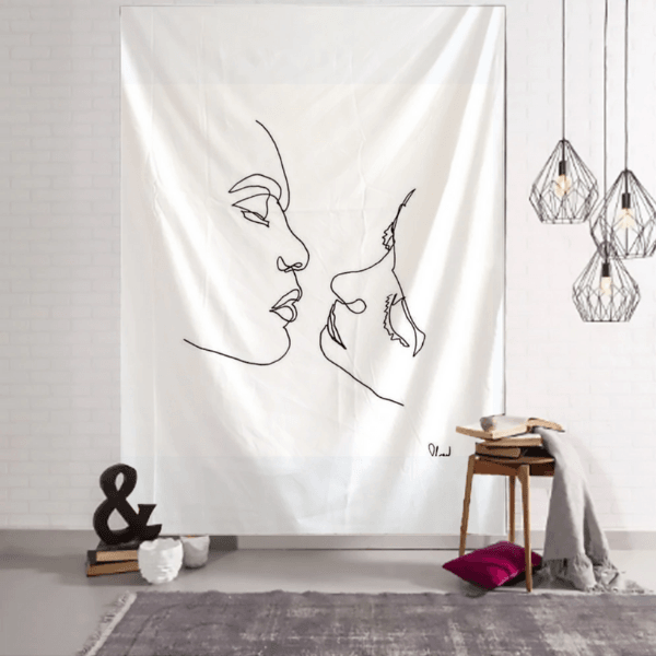 Wandtuch Dekoration Zuhause | Wand Deko Tuch | Kunst Art Skizze Dekoration für zuhause | Frau und Mann küssen sich