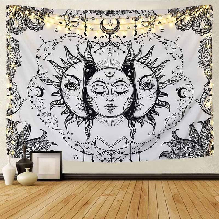 Wandtuch Boho Dekoration Home Zuhause Wand Mond Sonne und Sternen Spirituell