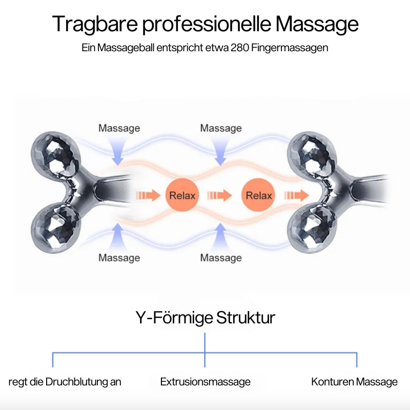 Massagetool in Y-Struktur mit glänzenden Rollen zur Förderung der Hautdurchblutung.