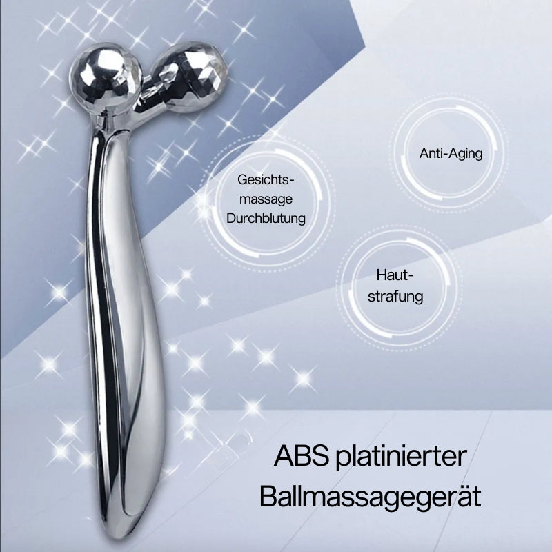 Zweiseitiger Gesichtsroller in Silber für eine belebende Gesichtsmassage."