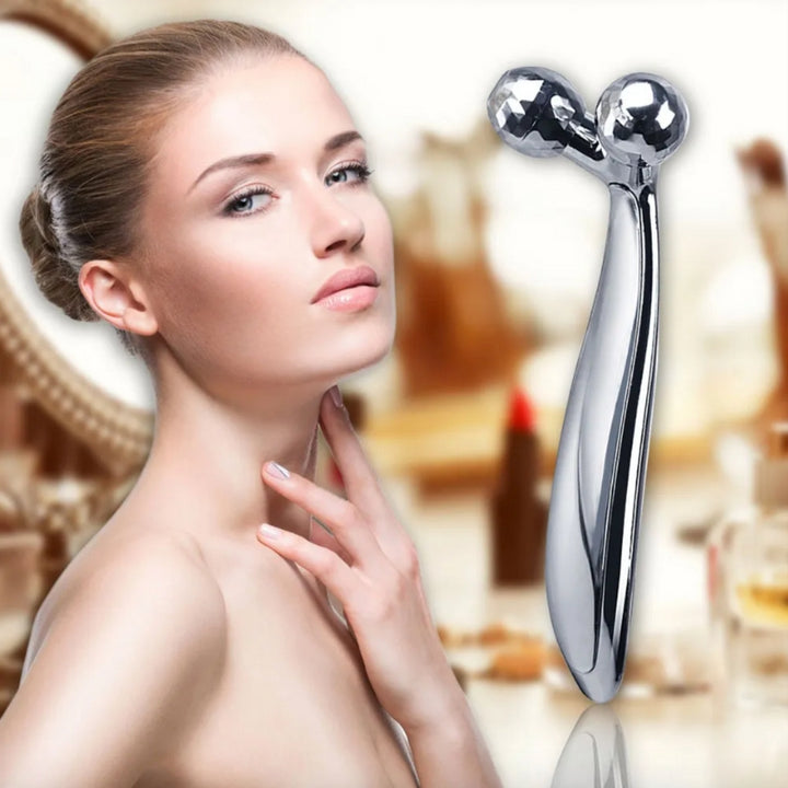 Professionelles Massage-Tool in Silber mit konvexen Rollen für Gesicht und Hals - Gesichtsmassage Gesichtsyoga Tool