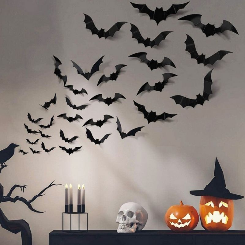 Gruselige 3D Fledermäuse Batman Wanddekoration - Halloween Grusel Wand Deko 