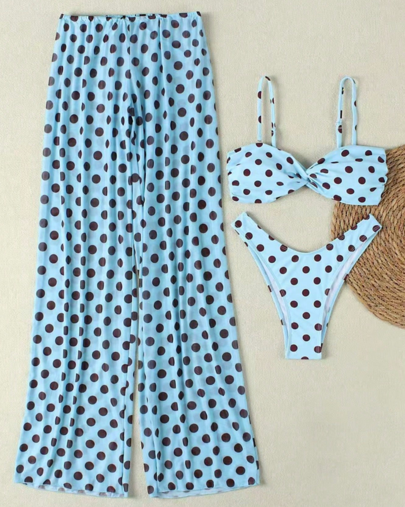 Hellblaues gepunktetes Bikini mit transparenter Hose | Polka Dots Style