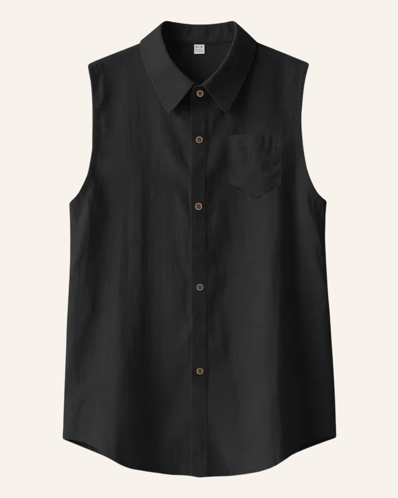 Freizeithemd ohne Ärmel für Männer | Leinen Boho Hemd in schwarz 