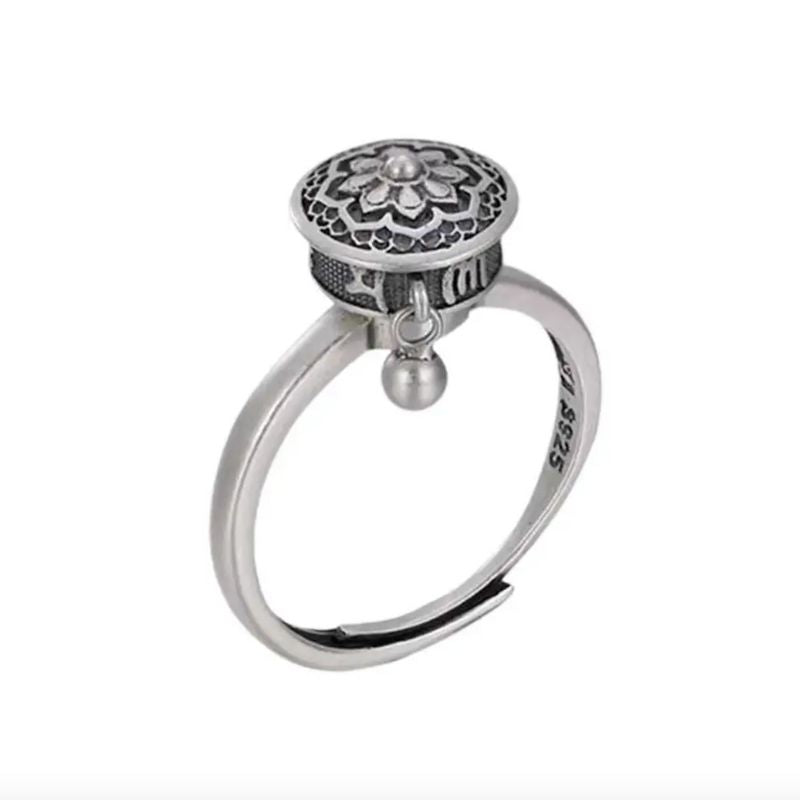 Sterling Silber 925 Anti-Stress Fidget Ring mit drehbarem Lotus-Design für Meditation und Beruhigung