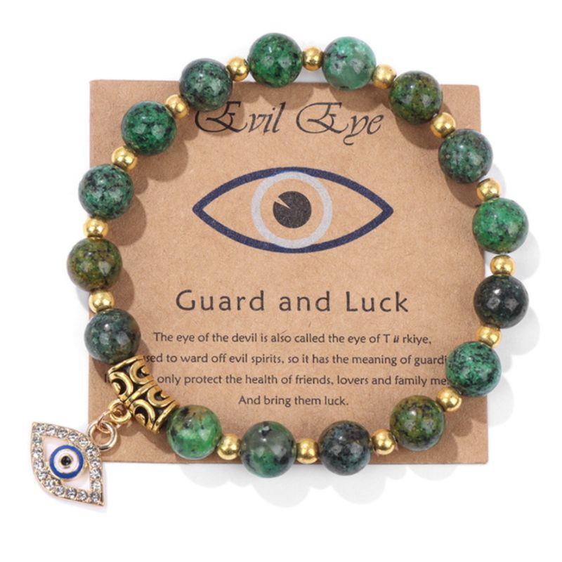 Grünes Edelstein Armband Set Guard and Luck mit Evil Eye 