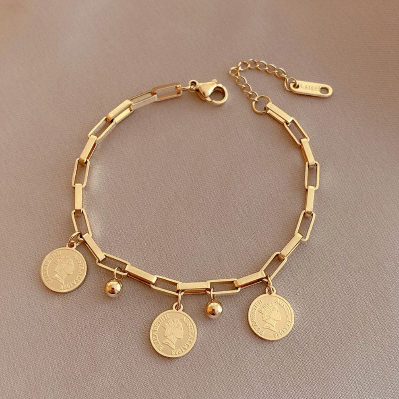Elegantes goldenes Schmuck Armband aus Edelstahl - Wasserfestes Damen Armband mit Münz Anhängern
