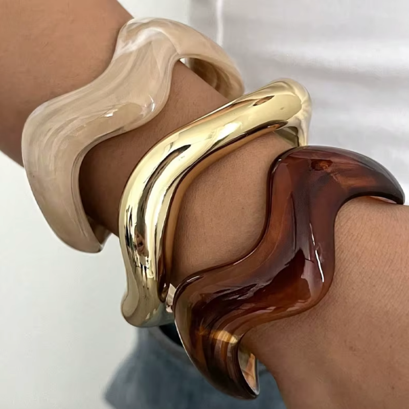 Goldener, Brauner Statement Armreif Damen Amara Waves