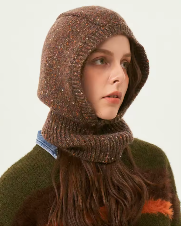 Brauner Knit Hood Balaclava Schal Mütze Chestnut für Damen