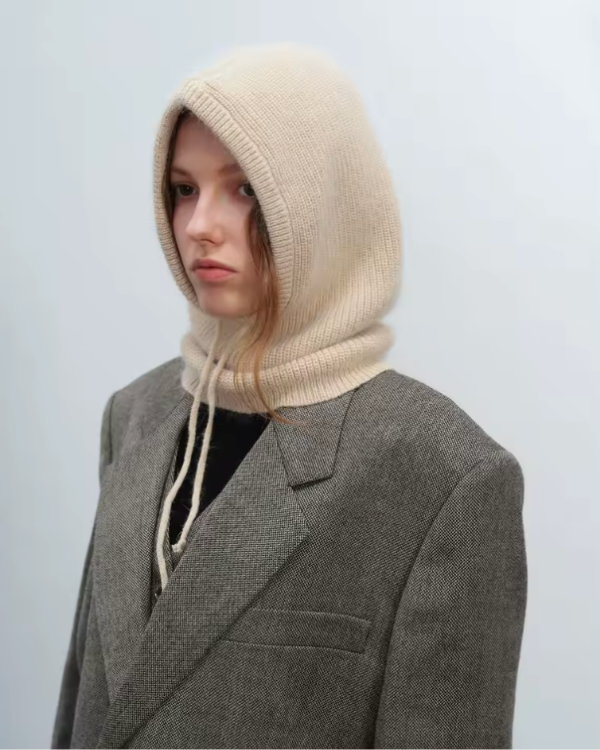Beige Strick Balaclava Schal Mütze 
