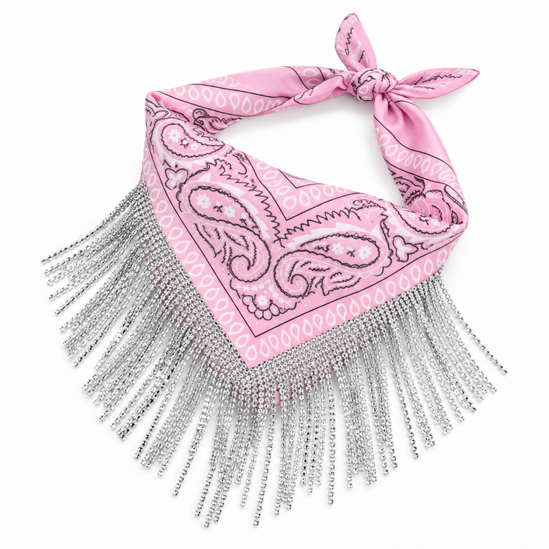 Rosa Bandana Halstuch mit Glitzerfransen 