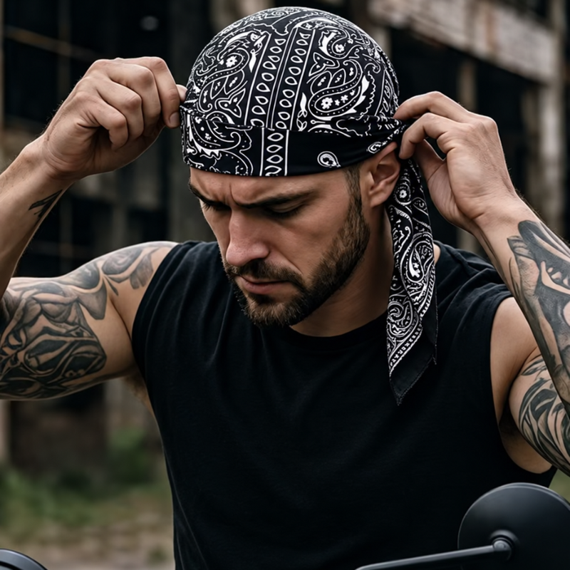 schwarzes Bandana Kopfbedeckung zum binden | Herren Bandana 