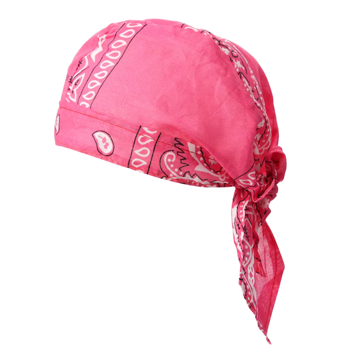 Bandana-Kopftuch Wild Rebel in rosa am Hinterkopf gebunden