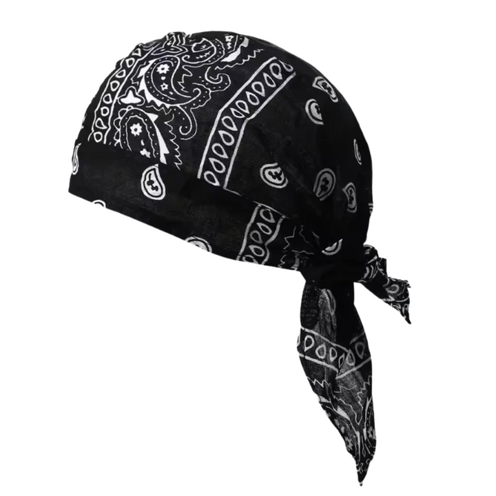 schwarzes Paisley Bandana Kopfbedeckung aus Baumwolle 