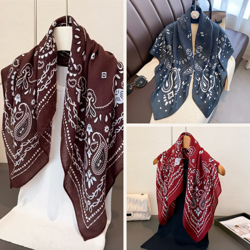 Paisley Bandana Tuch | Foulard Halstuch, Kopftuch in braun, blau und rot