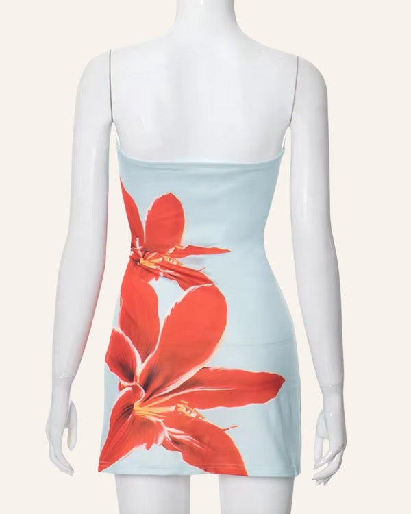 Leichtes Sommerkleid ohne Träger mit auffälligem Blütendesign