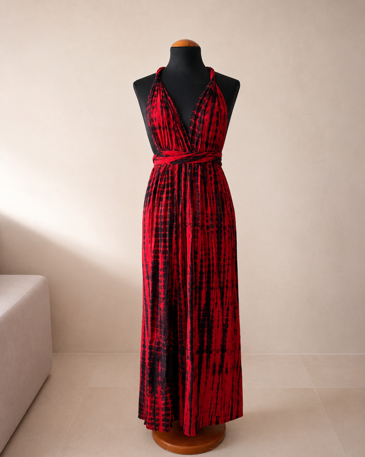 Rot schwarzes Sommerkleid mit Batikmuster | Boho Chic Kleid 