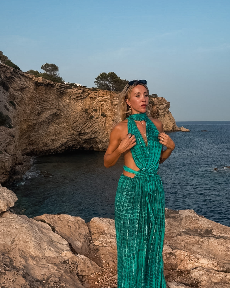 Wandelbares Sommerkleid mit Batikmuster | Türkis Batik Damen Kleid 