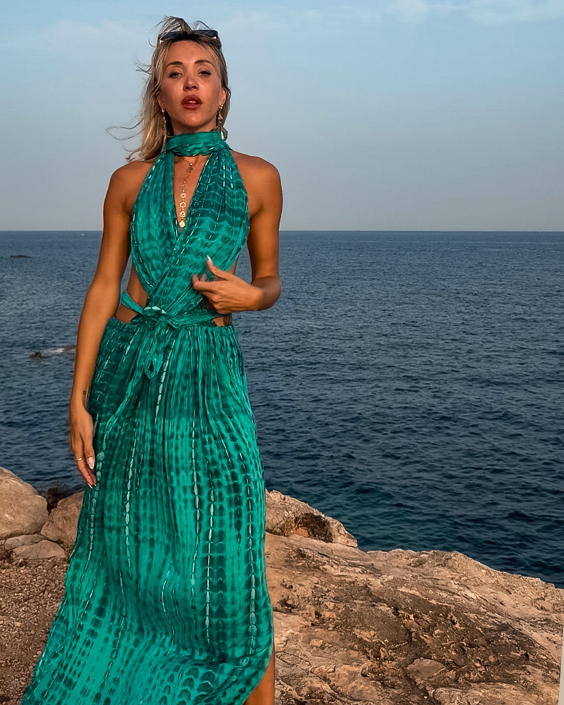 Bohemian Maxikleid für Sommer | Türkis Batik Kelid 