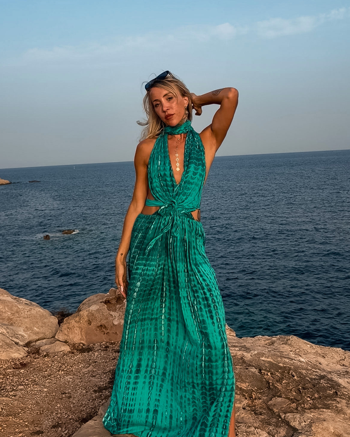 Türkises Batik Maxikleid im Boho Stil | Boho Chic Sommerkleid 