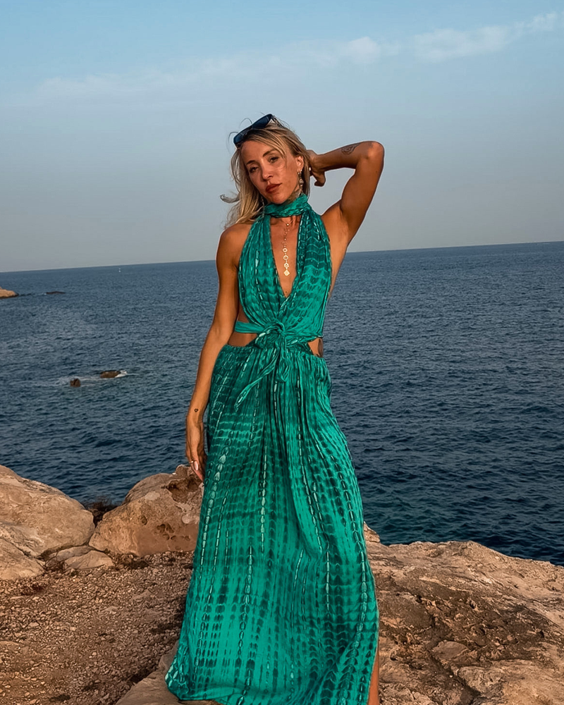 Türkises Batik Maxikleid im Boho Stil | Boho Chic Sommerkleid 
