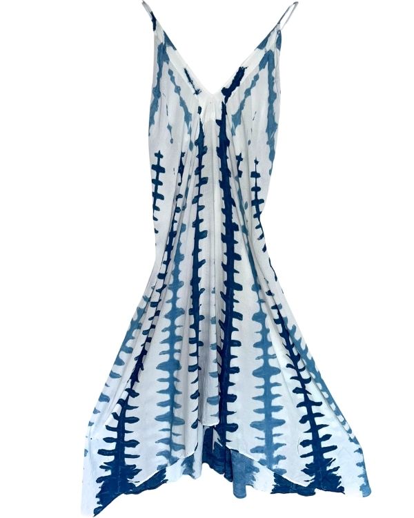 langes Baumwolle Sommerkleid mit offenem Rücken und zum binden am Nacken - Batik Boho Tie Dye Kleid 