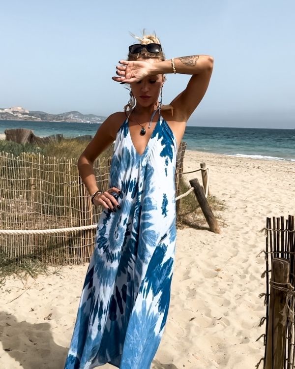 Boho Ibiza Sommerkleid im Batik Tie Dye Style aus Baumwolle 