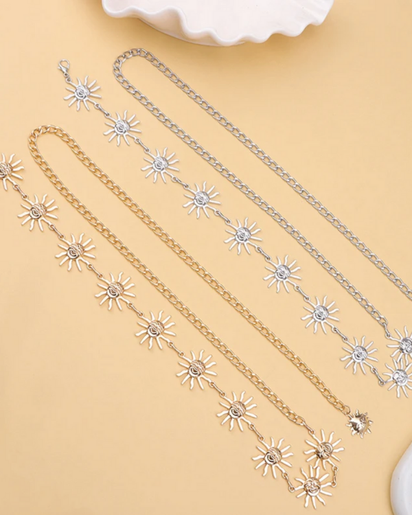 Silberne und goldene Bauchkette mit Sonnen Motiven - Boho Sommer Modeschmuck