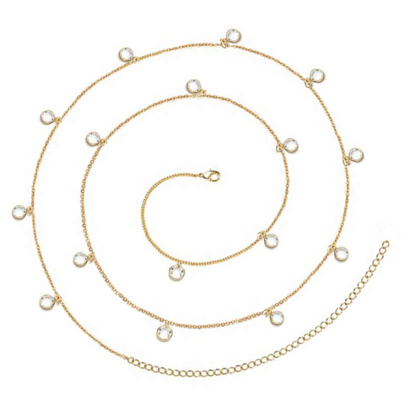 Goldene Wasserfeste Bauchkette mit funkelnden Kristallsteinen