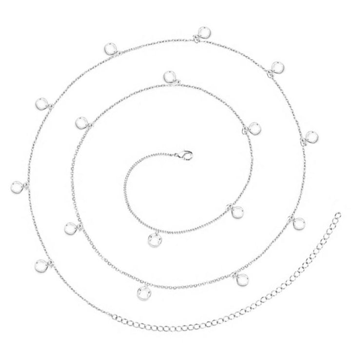 silberne Elegante Bauchkette mit funkelnden Steinanhängern