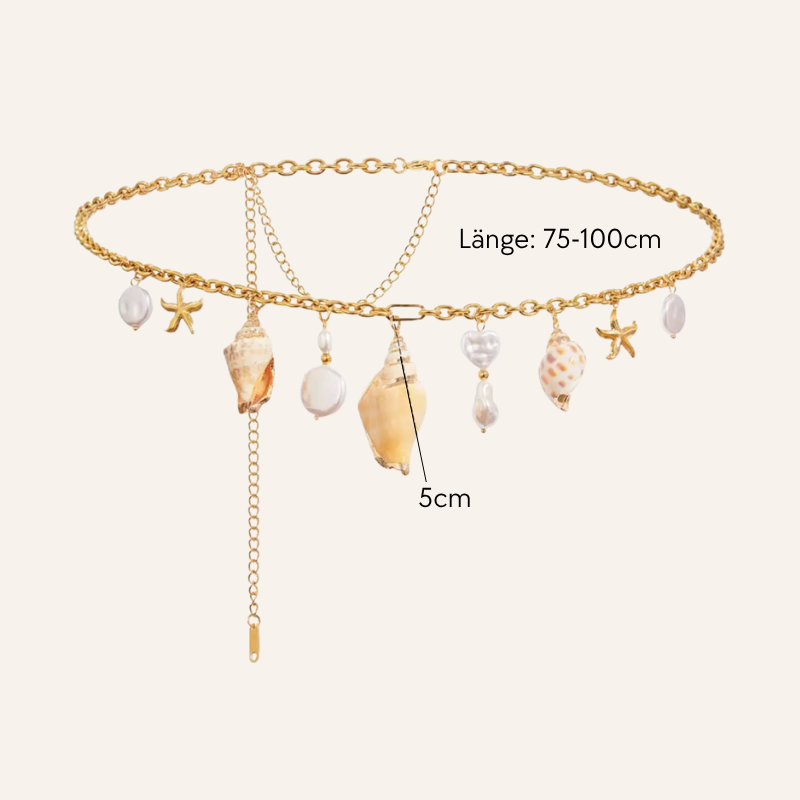 Sommerliche Bodychain mit Meeresmotiven - Boho Bauchkette in gold