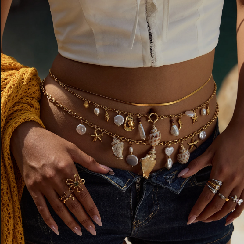 Schmuck für Taille mit tropischem Flair | Muschel Beach Look Bauchkette 