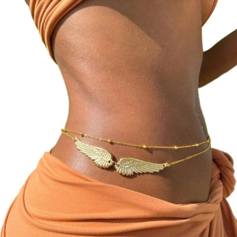 Goldene Bauchkette aus zwei Engelsflügel - Angel Wings Körperschmuck Bauchkette 