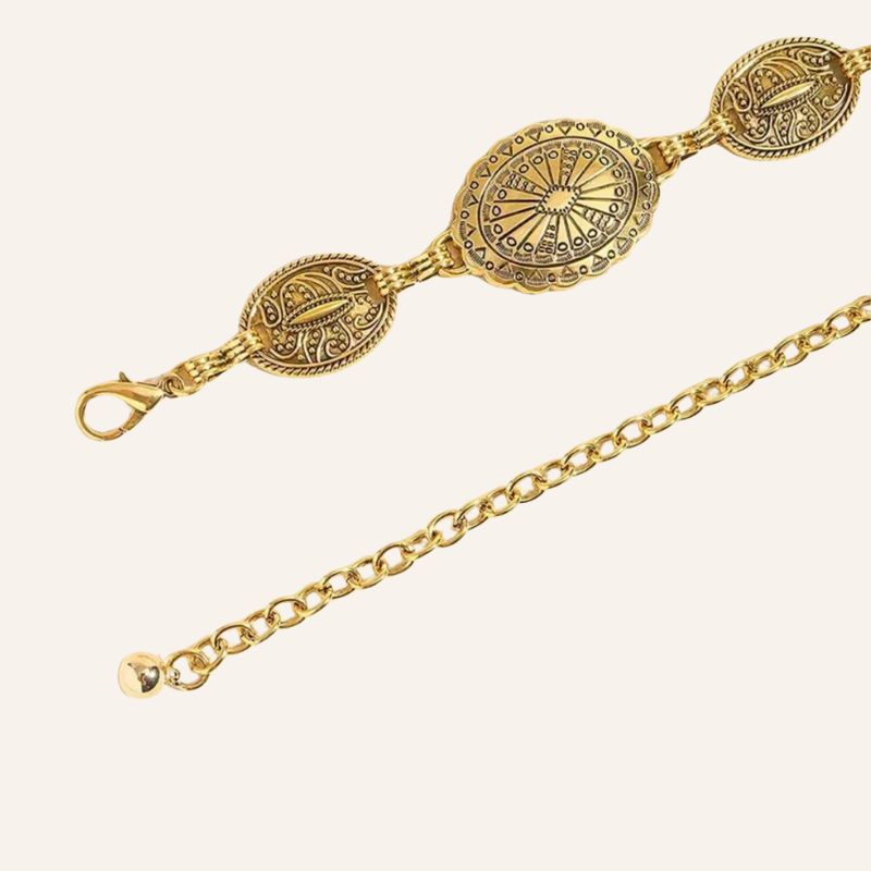Gipsy Hüftaccessoire Damen mit goldenen Boho Symbolen 