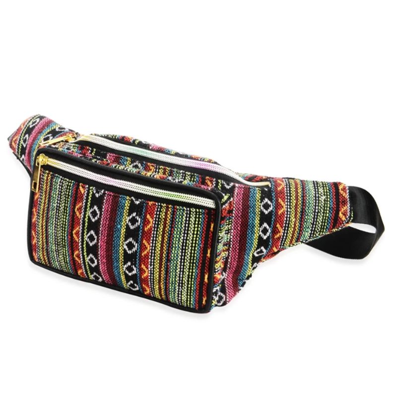 Stofftasche Bauchtasche mit farbigen Boho Ethno Muster und 2 Fächern - Umhängetasche für Sie und Ihn 