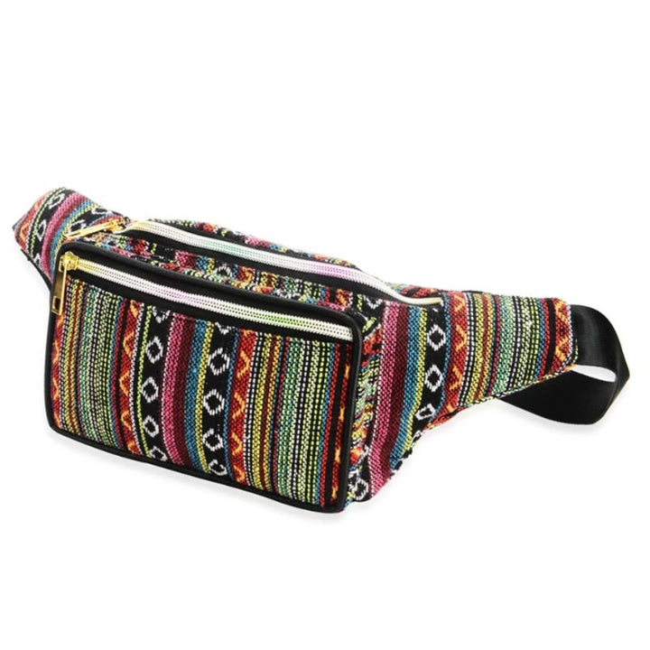 Stofftasche Bauchtasche mit farbigen Boho Ethno Muster und 2 Fächern - Umhängetasche für Sie und Ihn 