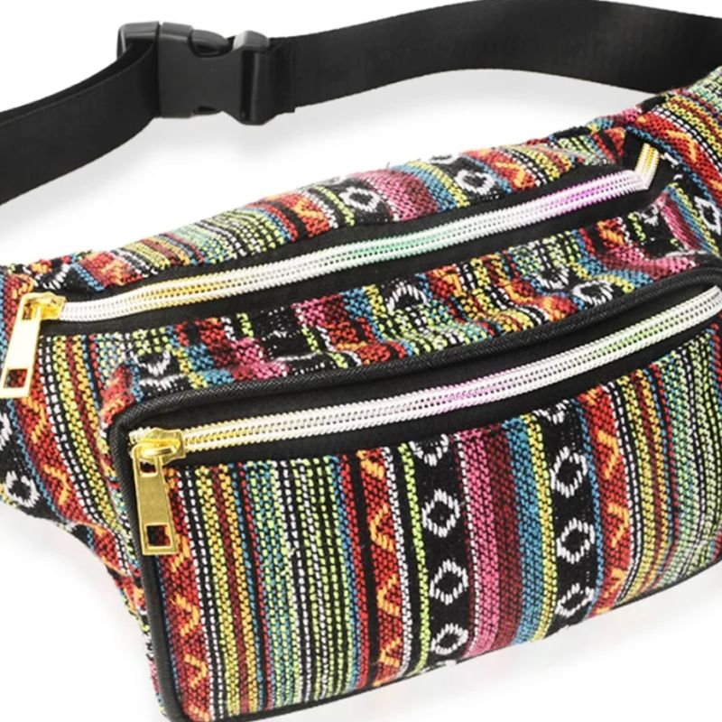 Unisex Bauchtasche aus Stoff mit Ethno Boho Mustern und 2 Fächern 