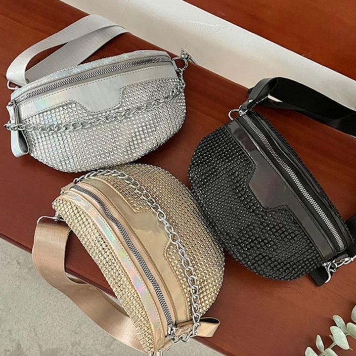 Bauchtaschen mit Strasssteinen und Glitzer Effekt und passender Gliederkette 