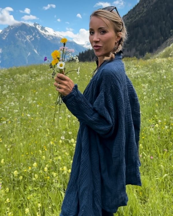 Baumwolle Kimono in blau und in asymmetrischem Schnitt - Kimono aus Gauze Cotton 