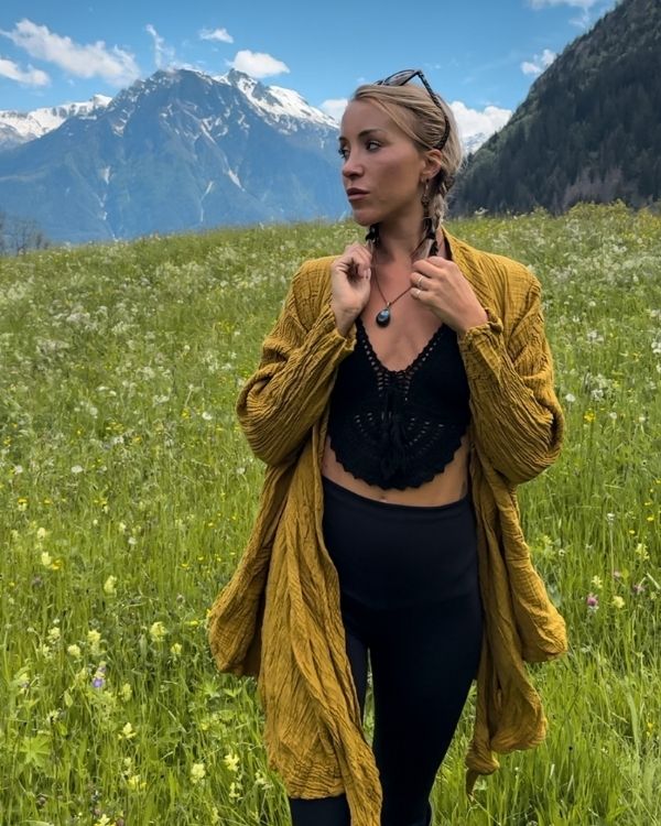 asymmetrischer Boho Kimono in Mustard Gelb