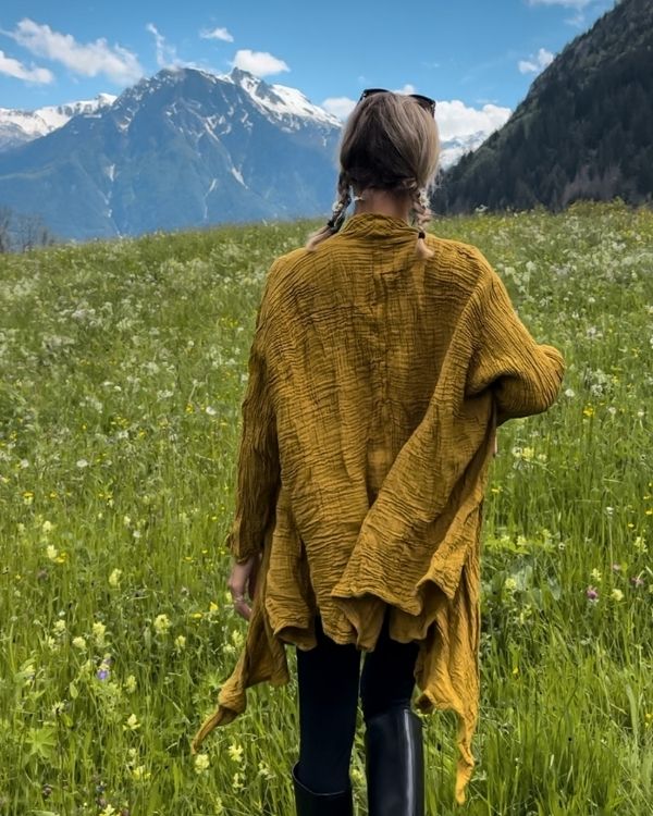 gelber Mustard Senf Kimono aus Musselin Baumwolle 