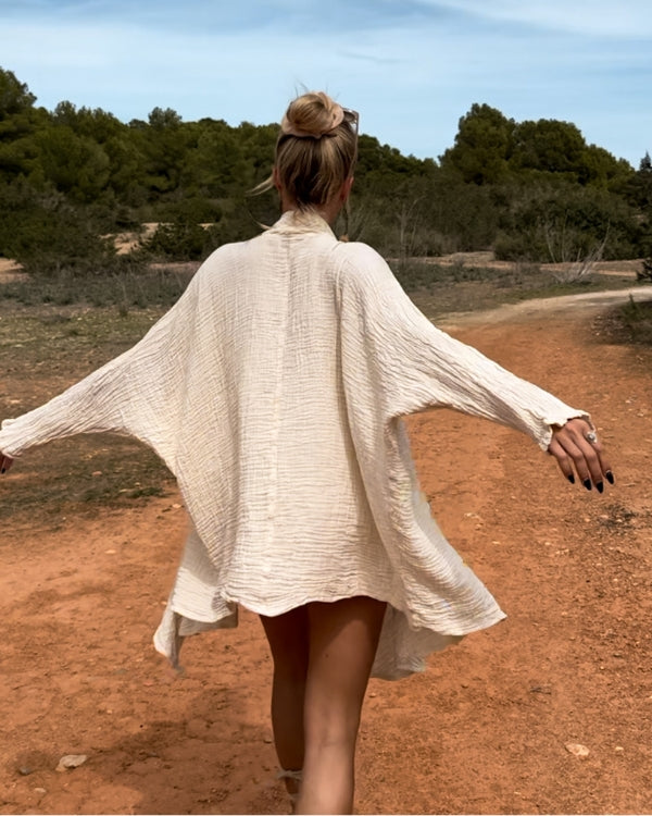 Creme-weisser Kimono aus Gauze Cotton - Hochwertiger Unisex Kimono Cape für Sommer und Festival Looks 