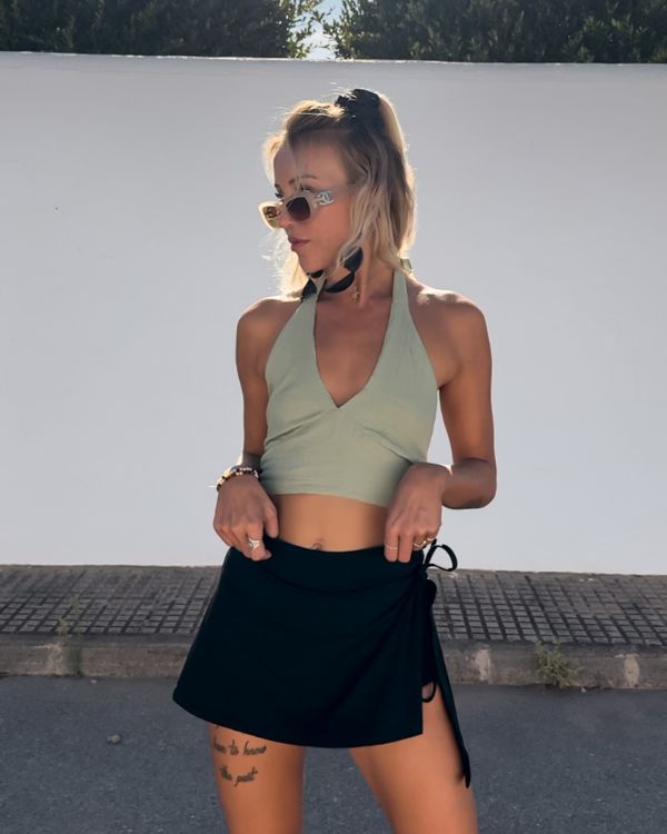 Gruenes Boho Chic Baumwolle Top - Wendebares Zweiseitiges Cotton Top 